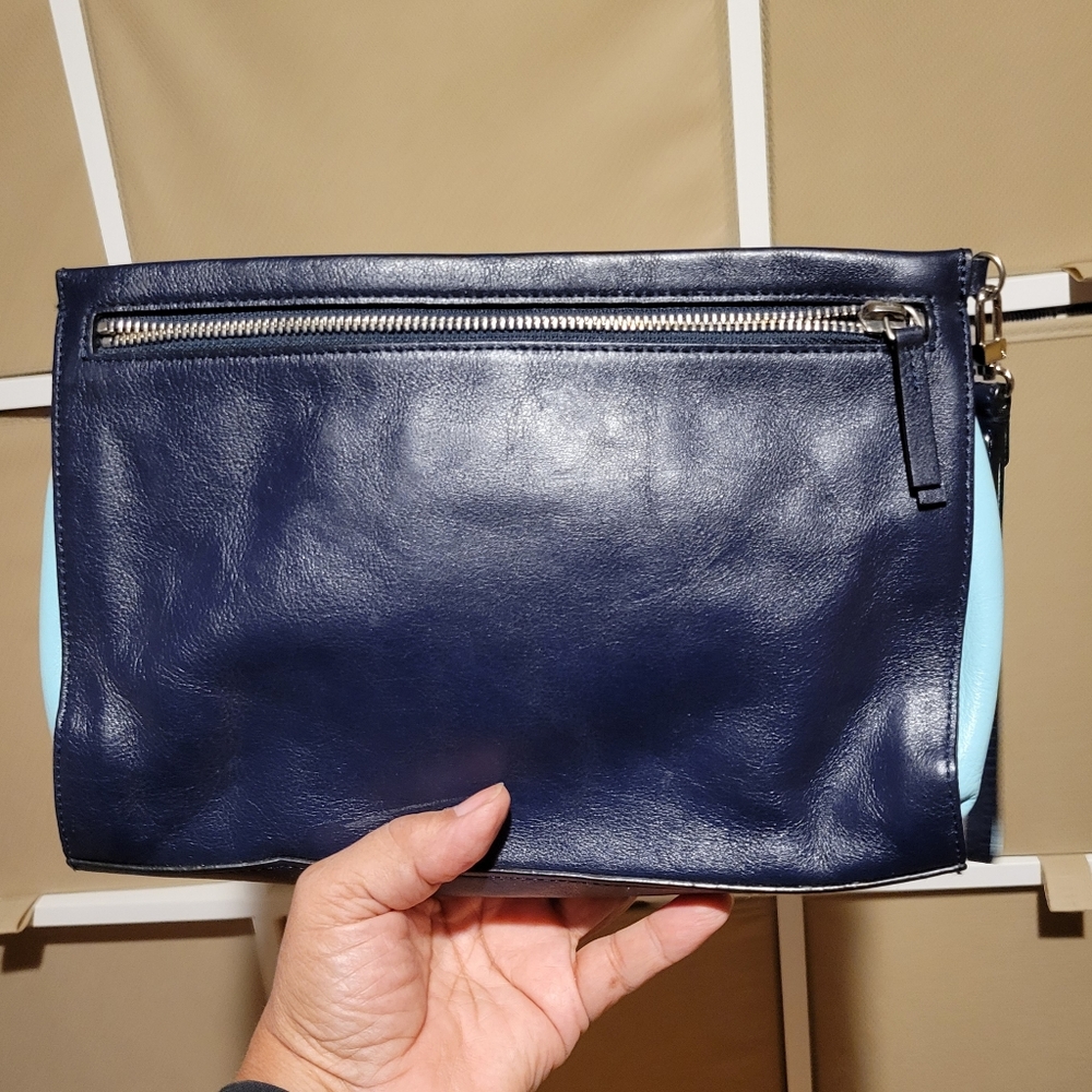Halogen Navy and Lt Blue Large Leather Clutch Bag NWOT